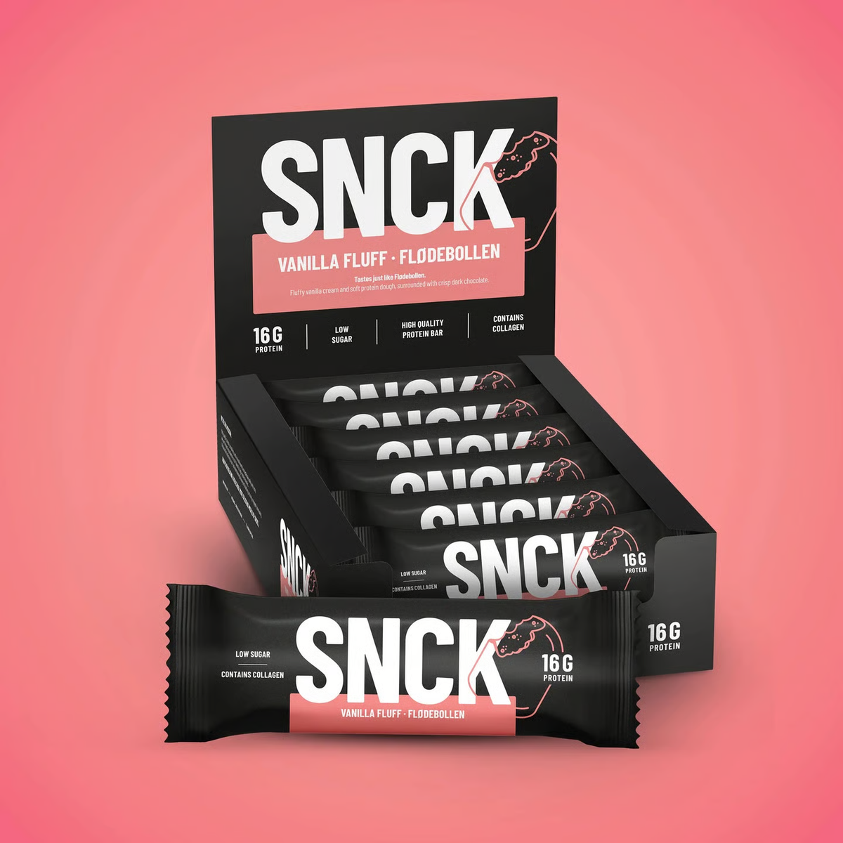 SNCK Protein Bar Vanilla Fluff – Flødebolle 55g